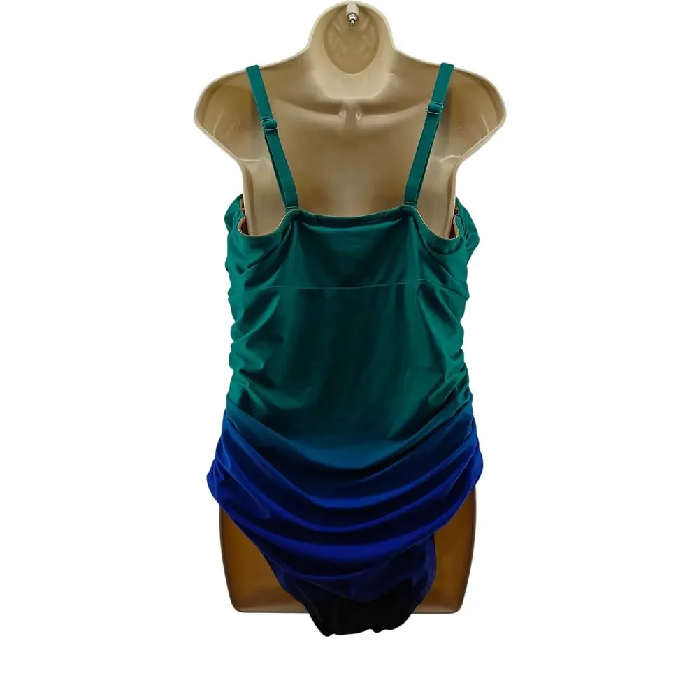 Lane Bryant Cacique Swim Mermaid Ombre Underwire Versatile Strap Swimsuit 38DDD